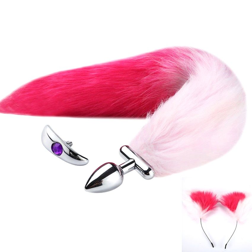 Screwed Tail Plug With Cat Ears - Pink