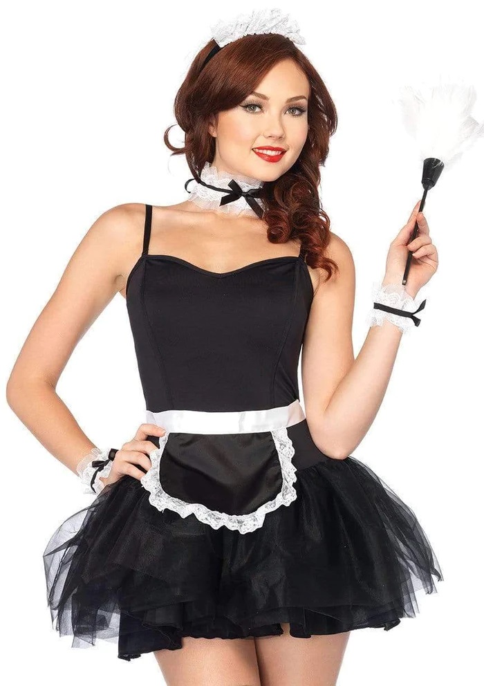 French Maid Costume Kit 4pcs - Black