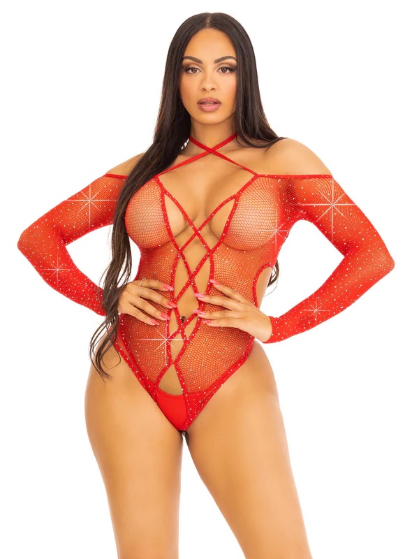 Say My Name Crotchless Teddy - Red