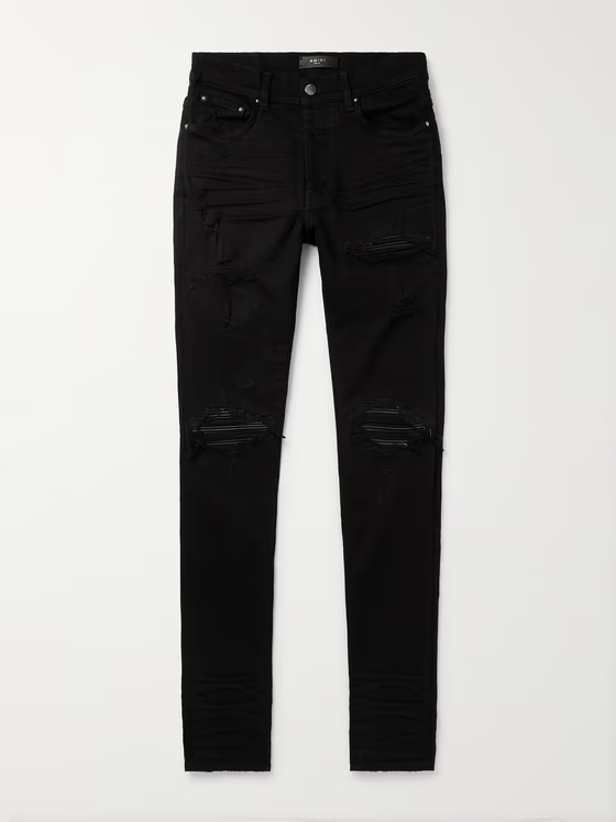 AMIRI MX1 Skinny-Fit Leather-Panelled Distressed Jeans PK0218