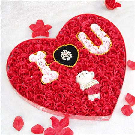 Soap Flowers-100 Romantic IU Bear Ring Red