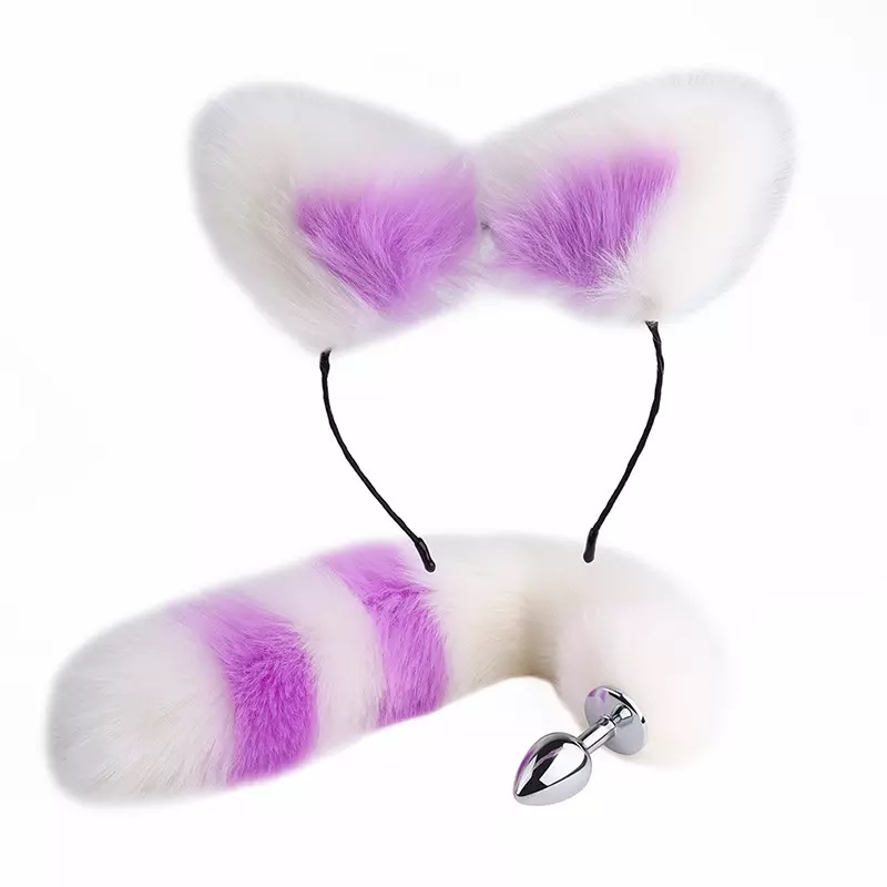 Tail Plug W Cat Ears - Purple/White