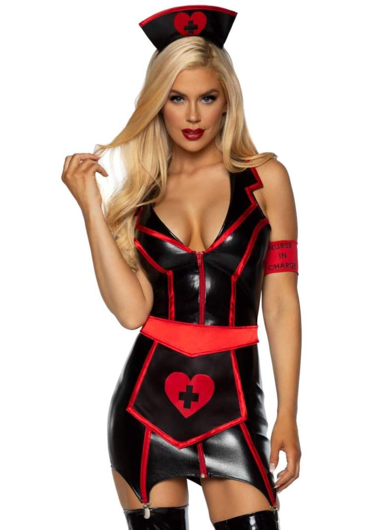 Naughty Nurse Costume 4 Pcs - Black - S