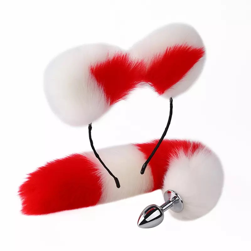 Tail Plug W Cat Ears - Red/White