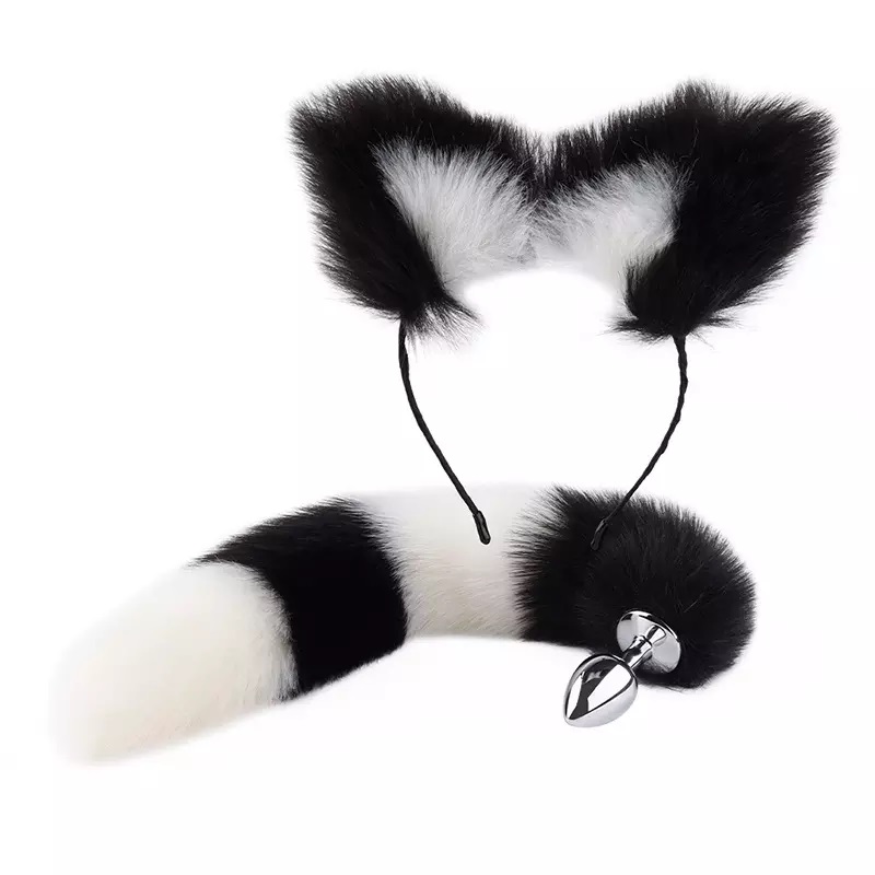 Tail Plug W Cat Ears - Black/White