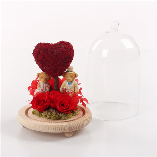Flower preservation glass cover heart red
