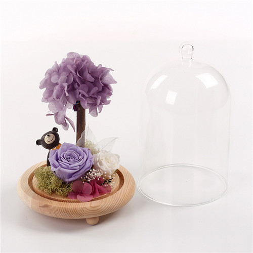 Flower preservation glass cover resin bear purple