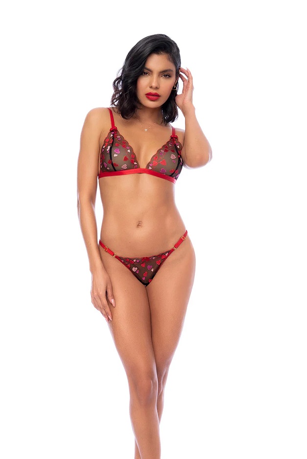 8899 Hearts Set 2pcs - Black/Red - L