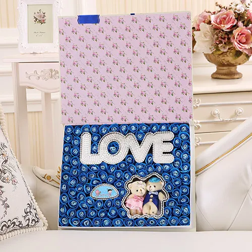 Soap flower horizontal version LOVE+Hug bear blue