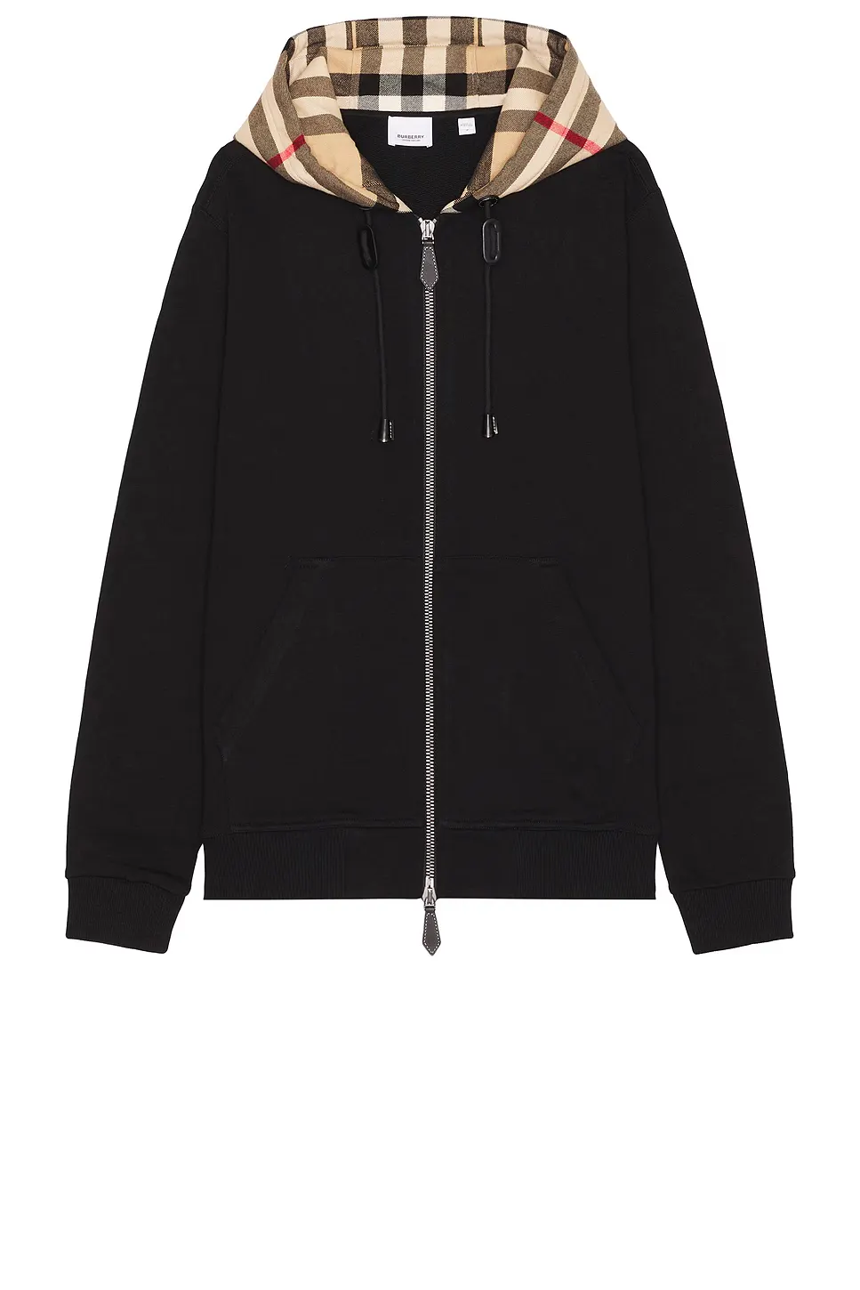 Burberry Zip Up Hoodie With Check Hood Black/Archive Beige