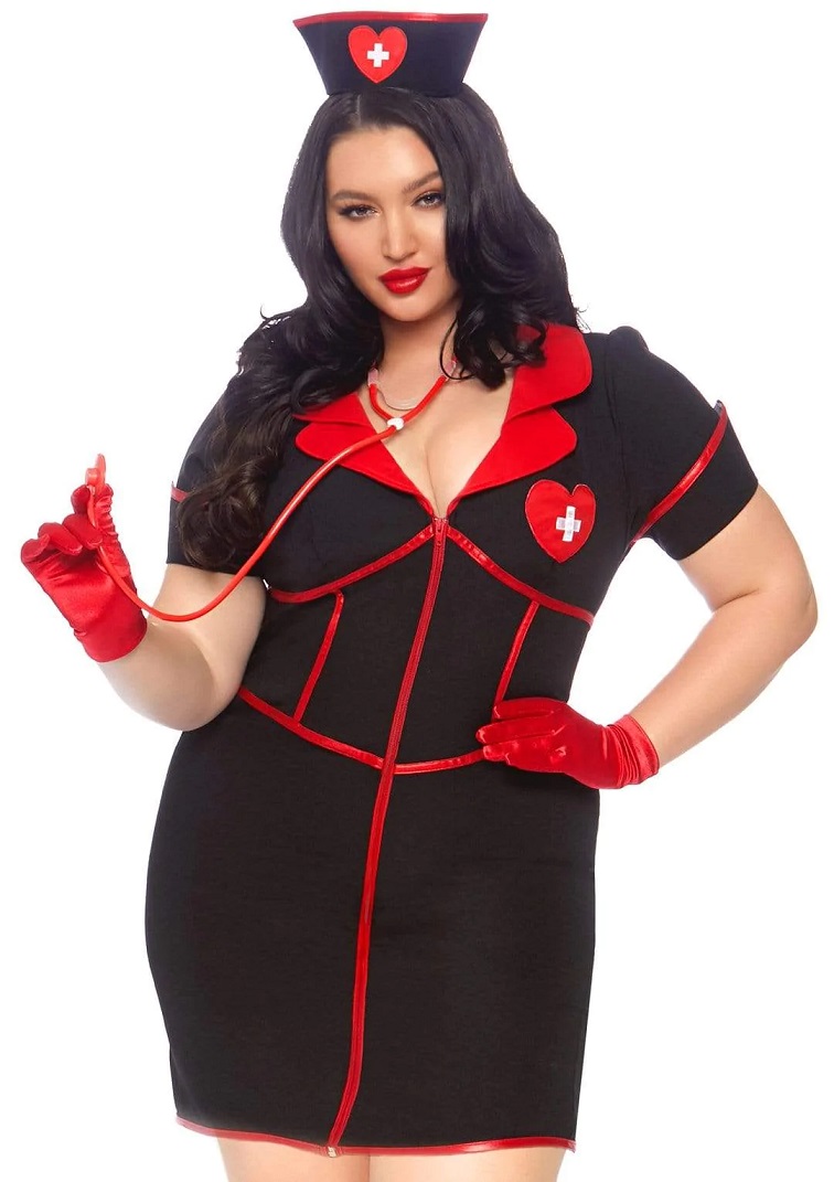 Bedside Babe Nurse Costume - Black - Plus Size