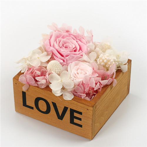 Preserve flowers and wood box love light pink