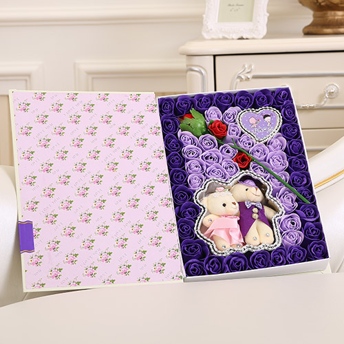 Soap flower + hug bear purple