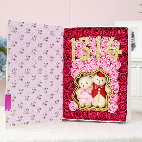 Soap Flower 1314+Hug Bear Rose Red