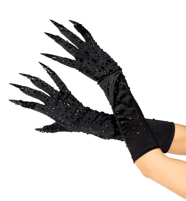 Rhinestone Claw Gloves - Black