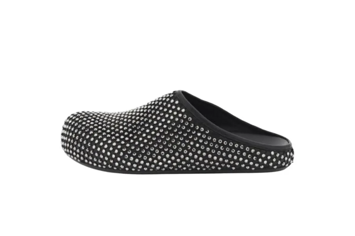 Marni Calfskin Fussbett Sabot Black Leather with Rhinestones SBMR000600P639400N99