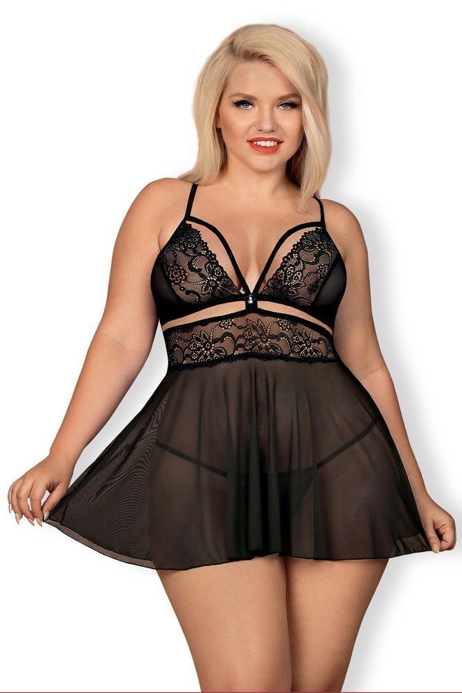 838-BAB-1 Babydoll & Thong - Black - XXL