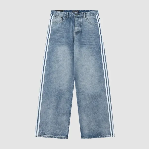 Balenciaga X Adidas Wide-Leg Jeans With Three Stripes On The Side Webbing Blue