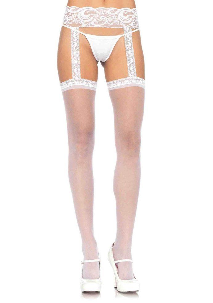 Sheer Thi-Hi With Lace Garter Belt - White