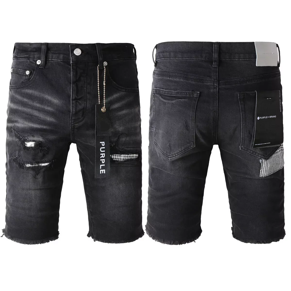 Purple Brand Shorts Pants Patchwork Men’s Crease Skinny Fit Black Jeans 5001