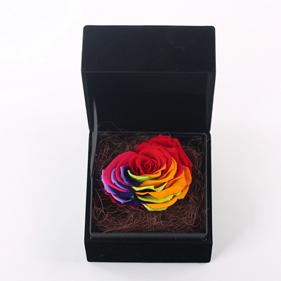 Black Gift Box Heart-shaped Colorful Rose