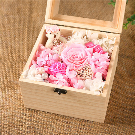 Preserve flowers Pink 1 flower + 1 bear