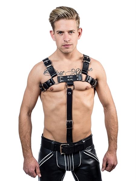 Leather Chest Harness Extension Strap Saddle - Black