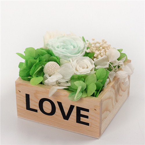 Preserve flowers and wood box love light green