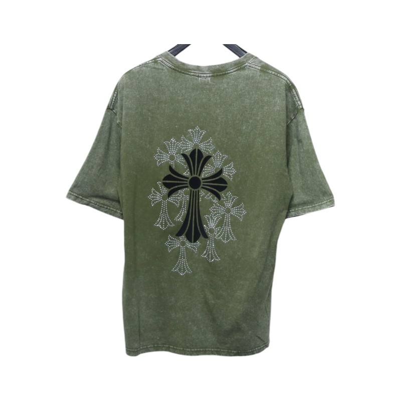 Chrome Hearts Hot Diamond Cross Water Short Sleeve Olive Green
