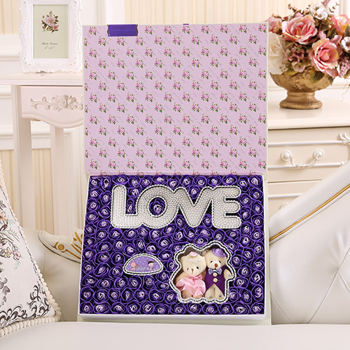 Soap flower horizontal version LOVE+Hug bear Purple