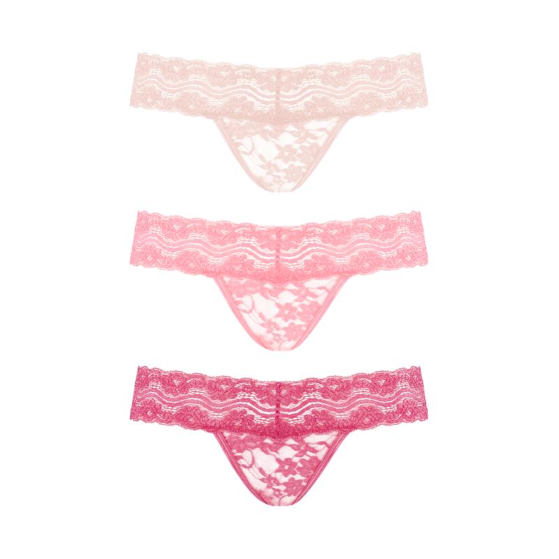 Rose Thongs Set 3 Pcs - Pink - S/M
