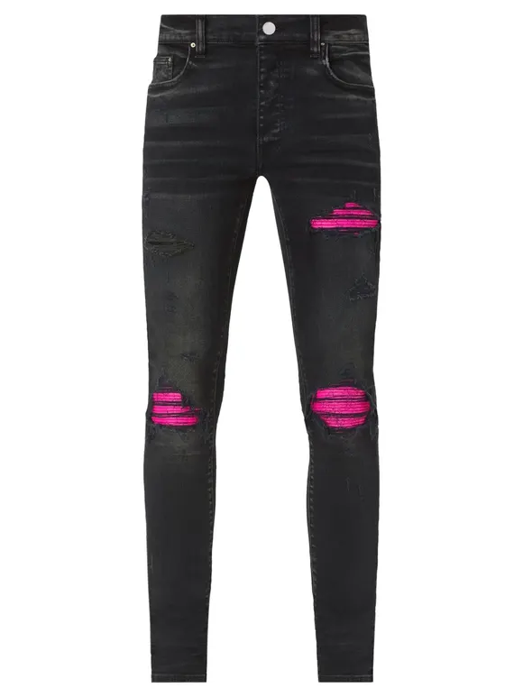 Amiri Distressed MX1 Slim Fit Cracked Jean Black and Pink