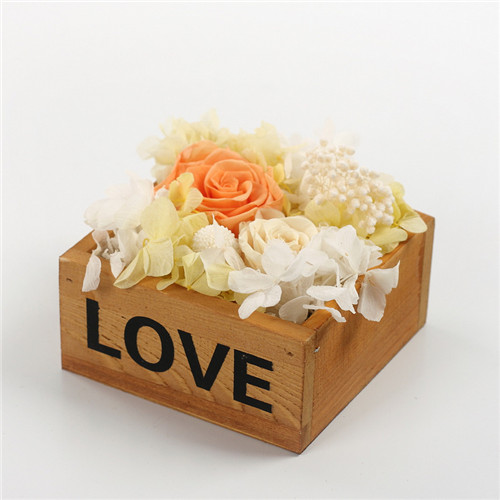 Preserve flowers and wood box love yellow