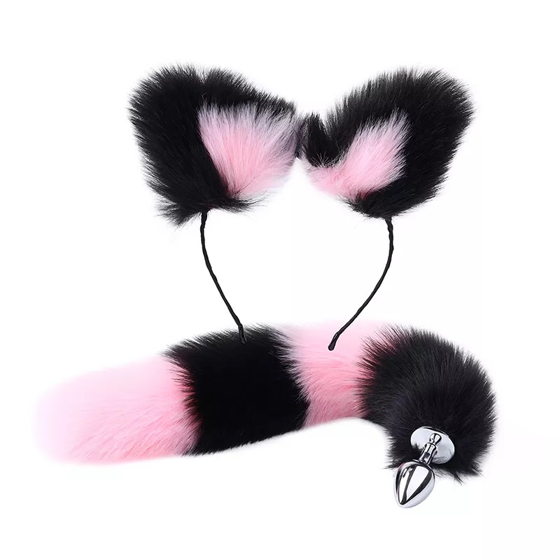 Tail Plug W Cat Ears - Pink/Black