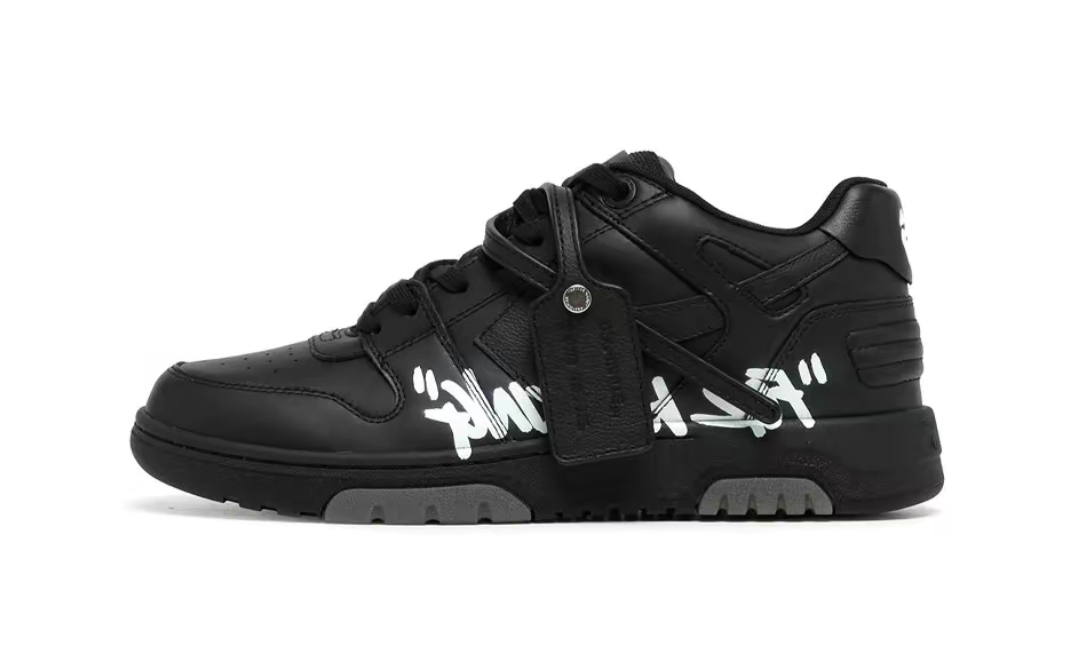 OFF-WHITE Out Of Office OOO "For Walking" Low Tops Black White