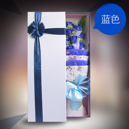 Soap flower gift box single blue