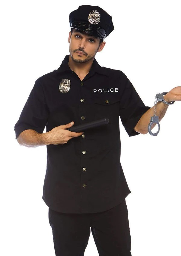 Male Police Costume 4pcs - Black - XL