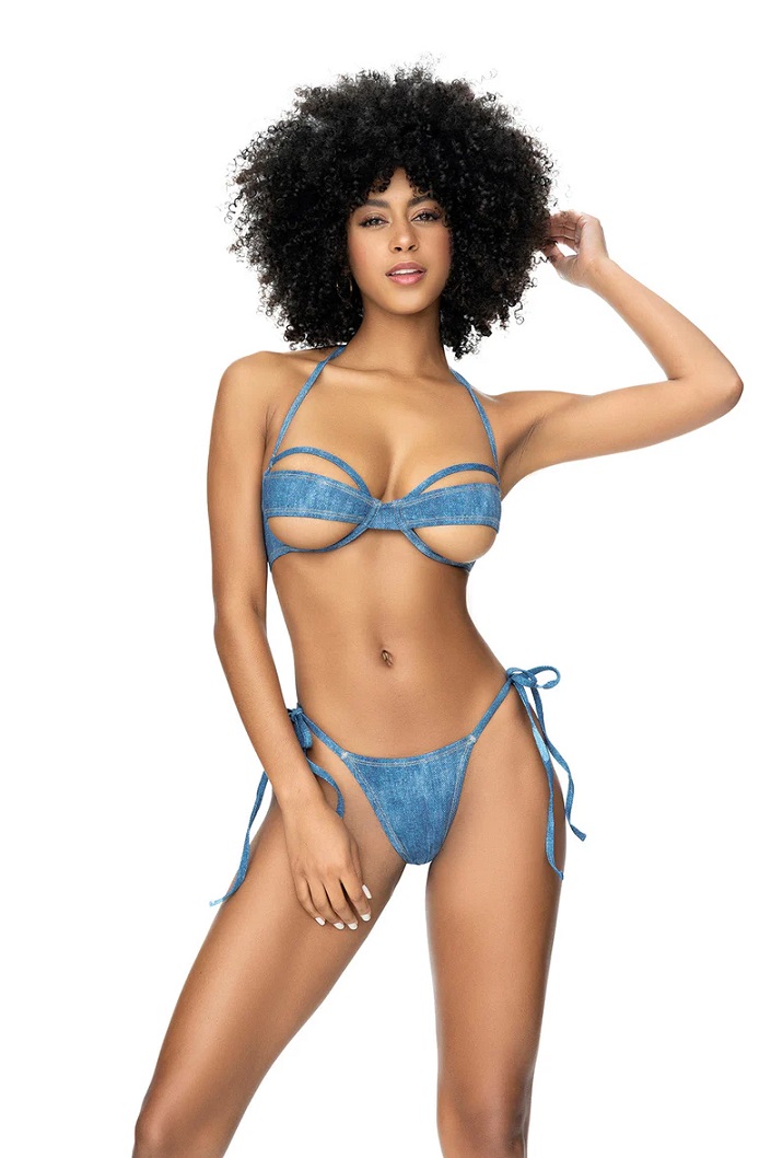 67080 Denim Cut-Out Swimsuit - Blue - S/M