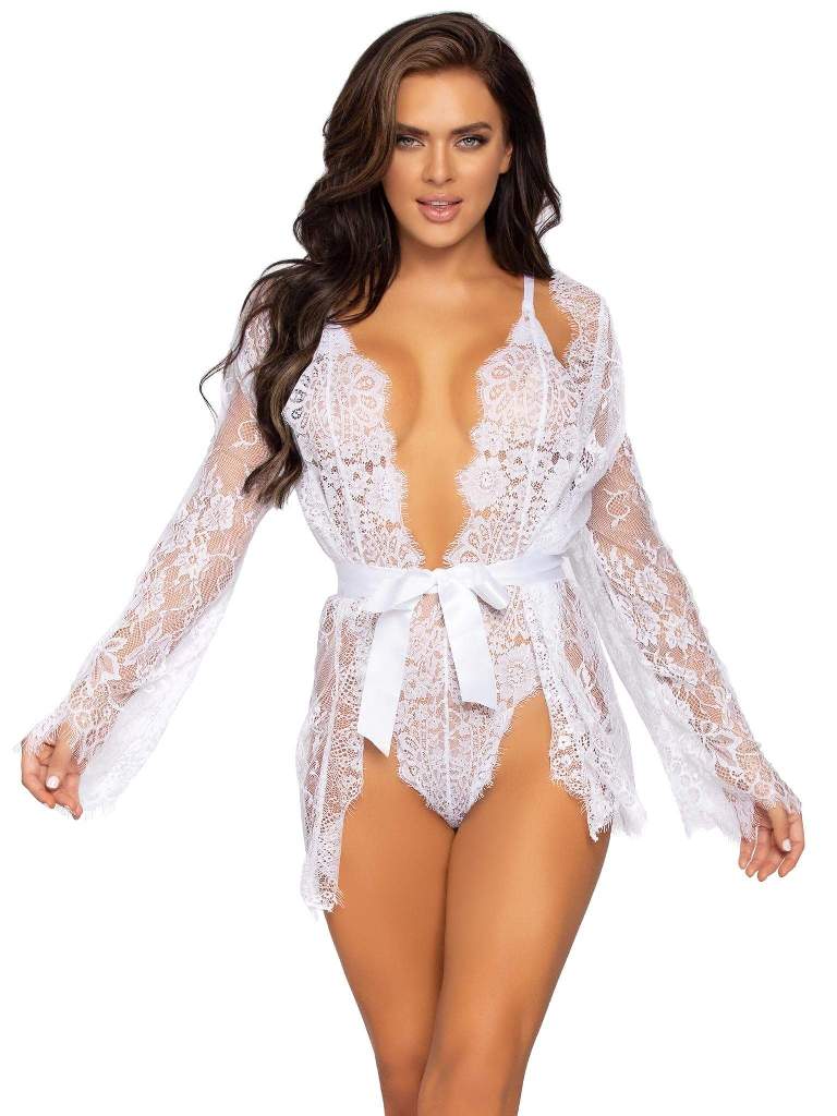 Love Affair Robe & Teddy Set - White - M