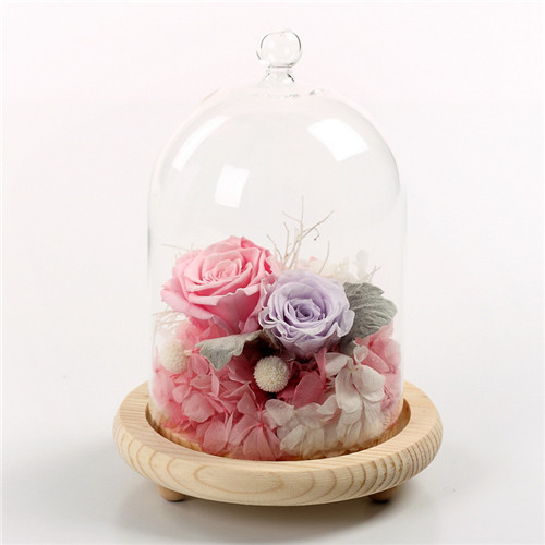 Flower preservation glass cover pink