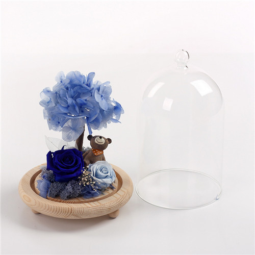Flower preservation glass cover resin bear dark blue