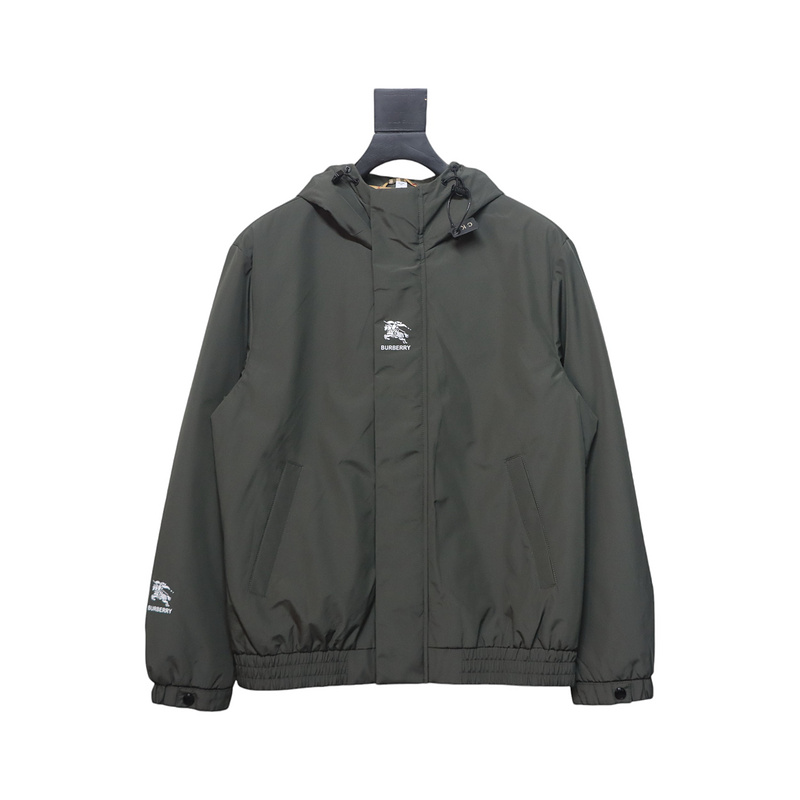 Burberry Horse Logo on Arm Plus Cotton Olive Green Hooded Jacket