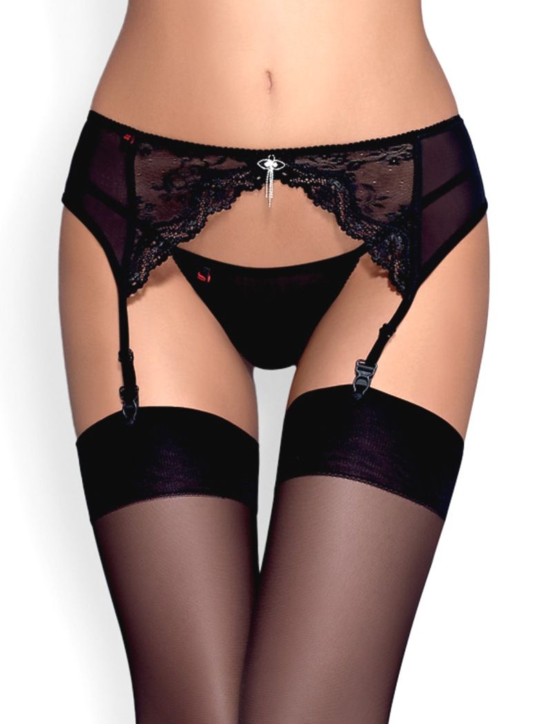 Charms Garter Belt & Thong - Black - S/M