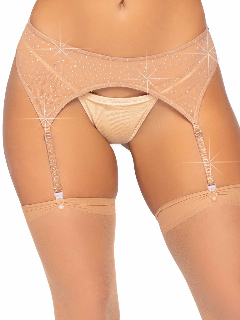 Rhinestone Garter Belt - Nude
