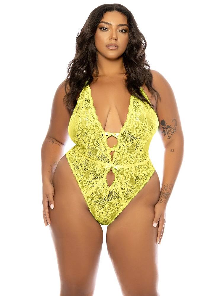 Lauren Crotchless Teddy - Yellow - 1X/2X