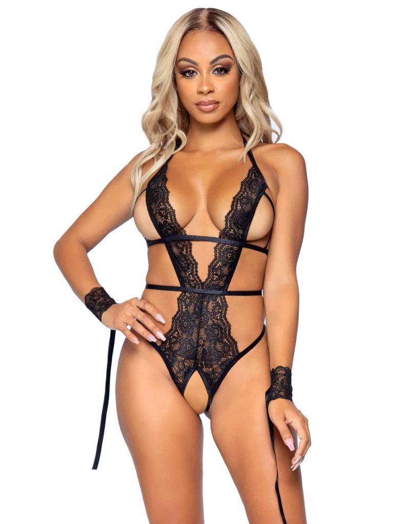 Tie It Down Teddy Set - Black - M/L