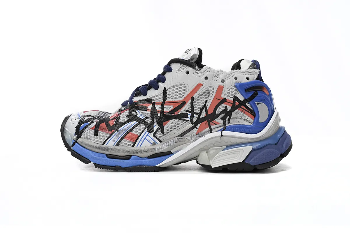 Balenciaga Runner White And Blue Printing 677402 W3RB6 1264