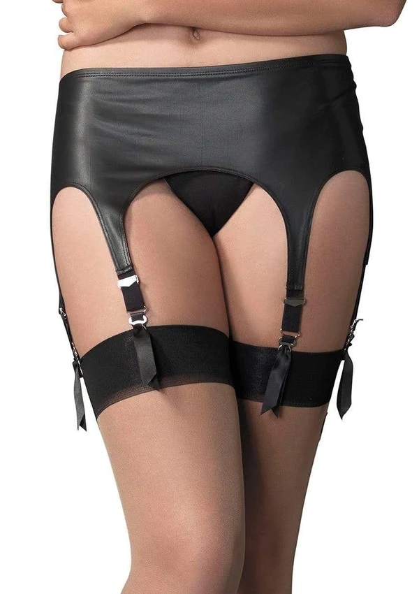 Rubber Look Garter Belt - Black