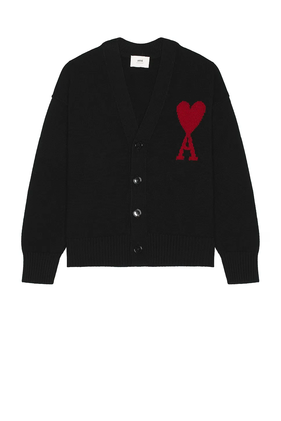 AMI Paris  Monogram Wool Cardigan Black Red