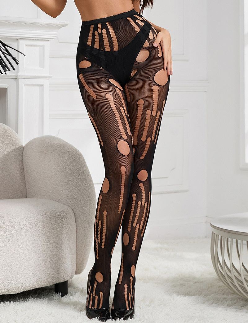 Sexy Torn Pantyhose - Black - S
